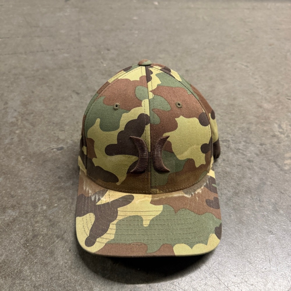 Hurley Mens Flexfit‎ Camo Hat L-XL Camouflage Baseball Cap Yupoong Brown Green